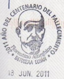 Florentino Ameghino on commemorative postmark of Argentina 2011