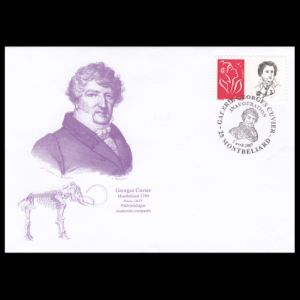 Georges Cuvier and skeleton of mammoth on cachet of personalized commemorative cover of France 2007