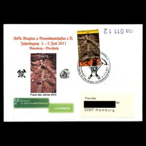 Trunk of prehistoric tree Calamite on the cachet of commemorative cover of the Earth Sciences study unit, Germany 2011