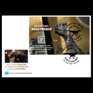 Theropod dinosaur on Don’t Choose Extinction FDC of United Nations - Austria 2023