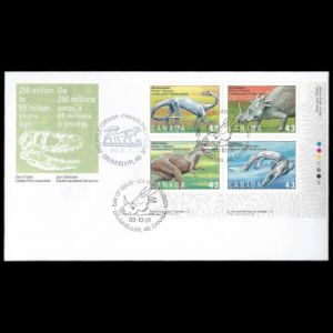 Dinosaurs and marine reptile on FDC of Canada 1993