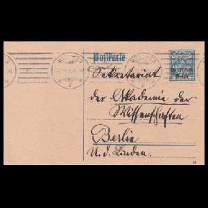 1920 Weimar Republic postal card sent by Wilhelm von Branca from Munich to the Prussian Academy of Sciences in Berlin