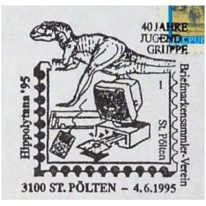 Dinosaur on commemorative postmark of Austria 1995