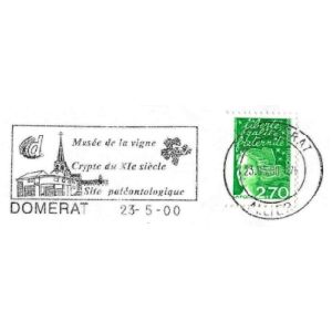 Domerat landscape on postmark of France 2000