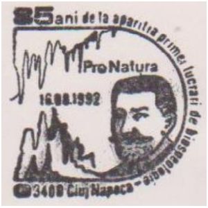 Emil Racovita on commemorative postmarks of Romania 1992