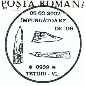 Flint tools on commemorative postmarks of Romania 2002