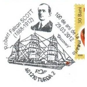 Captain Robert Falcon Scott on commemorative postmarks of Romania 2012