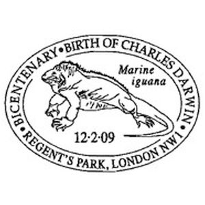 Anniversary of Charles Darwin on postmark of UK 2009