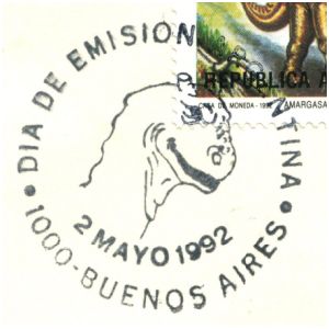Dinosaur on postmark of Argentina 1992