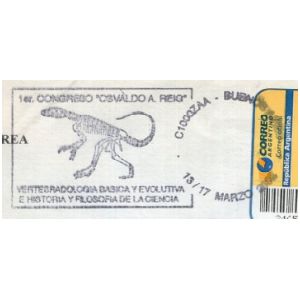 Herrerasaurus ischigualastensis on postmark of Argentina 2002
