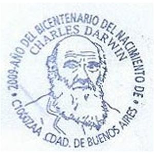 Charles Darwin on postmark of Argentina 2009
