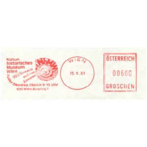 Ammonite on commemorative postmark of Austria 1981