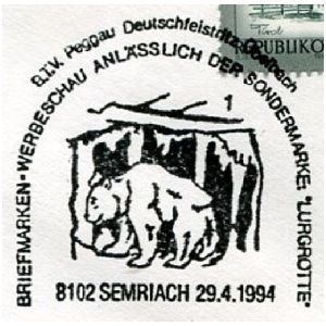 Cave Bear on commemorative postmark of Austria 1994
