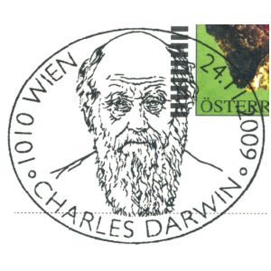 Charles Darwin on commemorative postmark of Austria 2009