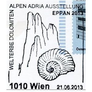 Ammonite on commemorative postmark of Austria 2013