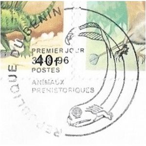 prehistoric animal on commemorative postmark of Benin 1996