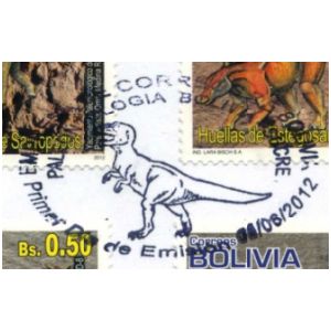 Dinosaur on postmark of Bolivia 2012