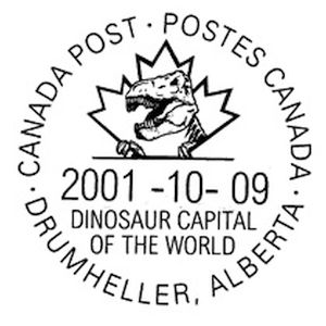 Tyrannosaurus on postmark of Canada 2001