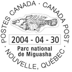 Fish fossil on postmark of Canada 2004