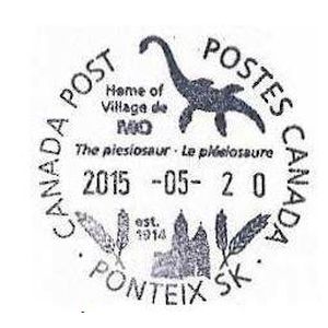 Plesiosaurus on postmark of Canada 2015