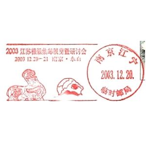 Fossils of Nanjing Man (Homo erectus nankinensis) on postmark of China 2003