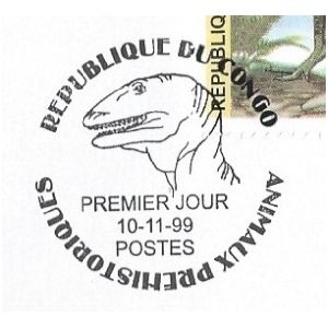 Dinosaur on postmark of FDC of Republic of Congo 1999