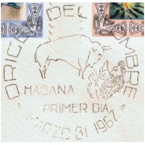 Prehistoric man on postmark of Cuba 1997