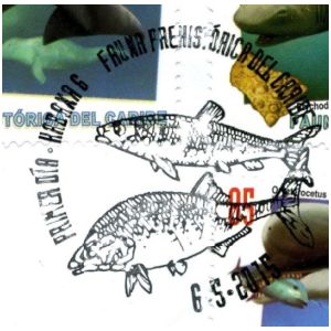 Prehistoric fishes on postmark of Cuba 2015