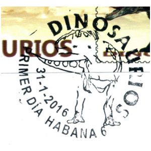 Gorgosaurus dinosaur on postmark of Cuba 2016