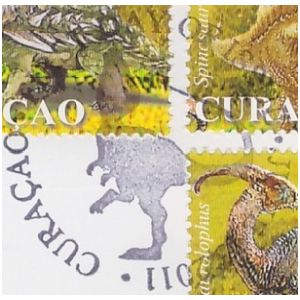 Trex dinosaur on commemorative postmark of Curacao 2011