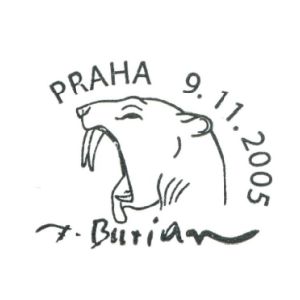 Saber-toothed cat on postmark of Czech 2005