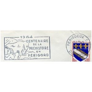 Prehistoric animals on commemorative postmark of France 1964