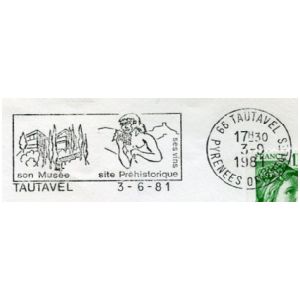 Tautavel man on commemorative postmark of France 1981-1991