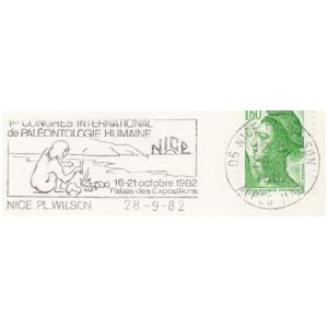 Prehistoric man on 1st international congress of human paleontology in Nice postmark of France 1982