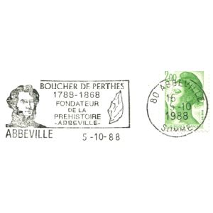 Boucher de Perthes on commemorative postmark of France 1988