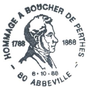 Boucher de Perthes on commemorative postmark of France 1988