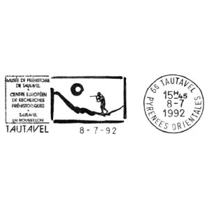 Prehistoric man of Tautavel on commemorative postmark of rance 1992