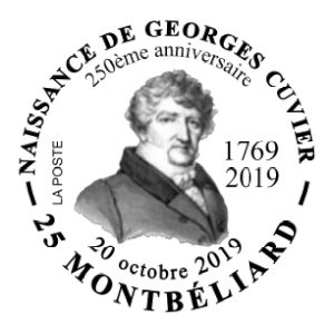 Georges Cuvier on commemorative postmark of France 2019