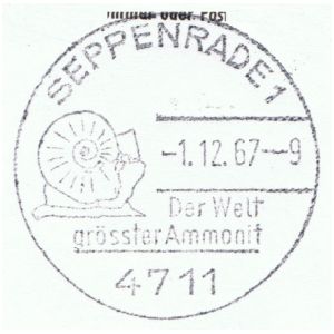 Ammonite on commemorative post mark of Seppenrade 1967