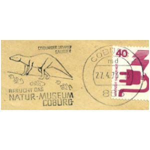 Prehistoric animal on postmark of Germany 1973