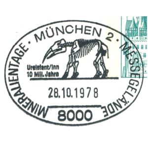 Prehistoric elepant on commemorative postmark of Germany 1978