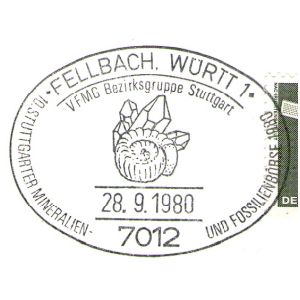 Ammonite on commemorative postmark of Germany 1980