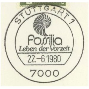 Ammonite on commemorative postmark of Germany 1980