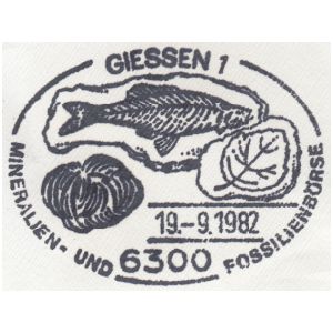 Prehistoric fish on commemorative postmark of Germany 1982