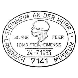 Homo steinheimensis on post mark of Germany 1983