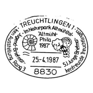Ammonite on postmark of Germany 1987