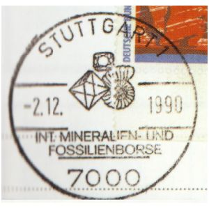 Ammonite on commemorative postmark of Germany 1990