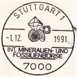 Ammonite on commemorative postmark of Germany 1991