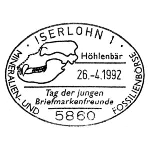 Cave bear on commemorative postmark of Germany 1992
