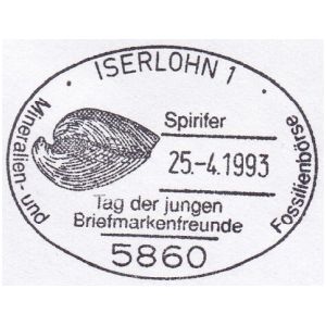 Marine brachiopods of Spirifer specie on commemorative postmark of Germany 1993